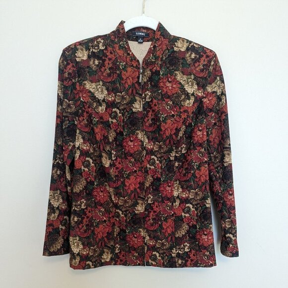 Elementz zip front lightweight jacket shacket fall autumn flowers Medium EUC - Picture 1 of 10
